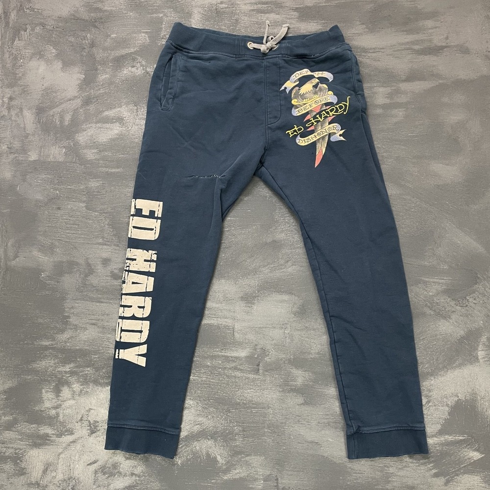 ED Hardy sweatpants mens medium blue hawk